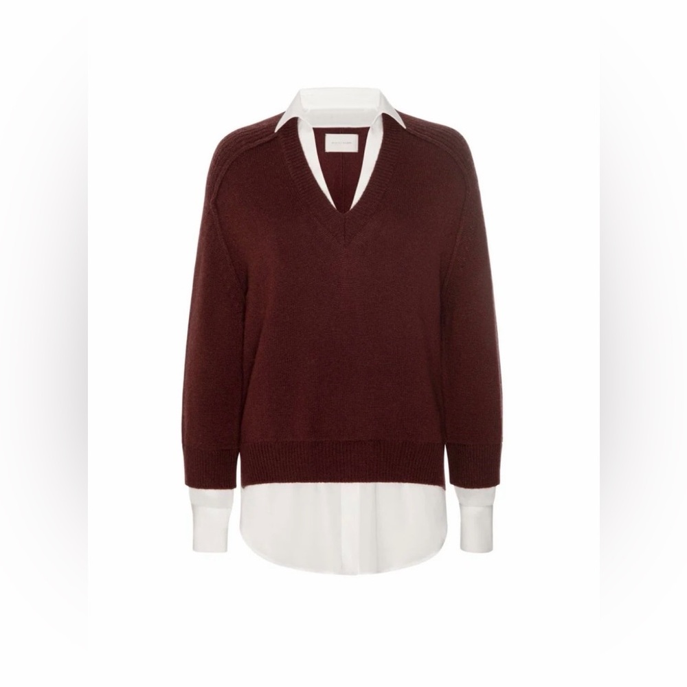 Brochu Walker The Looker Layer V-Neck  Layered Cashmere Chocolate/white Sweater - Picture 7 of 7
